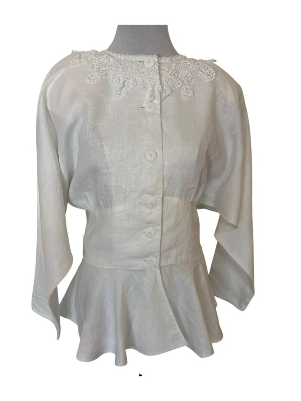 Vintage Jessica McClintock White Linen Victorian Romantic 80's Blouse Size 14